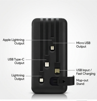 10000mah 12w Fast Charging Power Bank With Built 4 In 1 Usb With Mobile Holder (1 Pc)