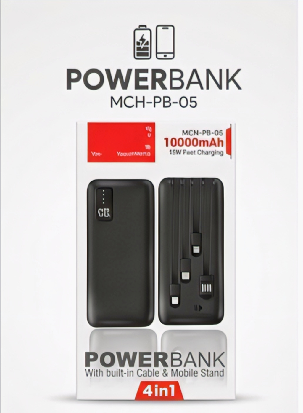 10000mah 12w Fast Charging Power Bank With Built 4 In 1 Usb With Mobile Holder (1 Pc)